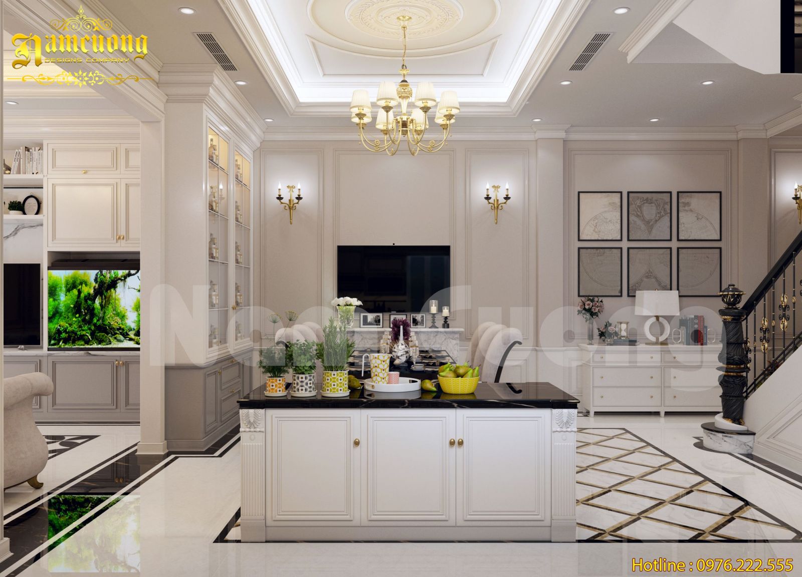 Thiết kế nội thất khách bếp đẹp với tone màu trắng