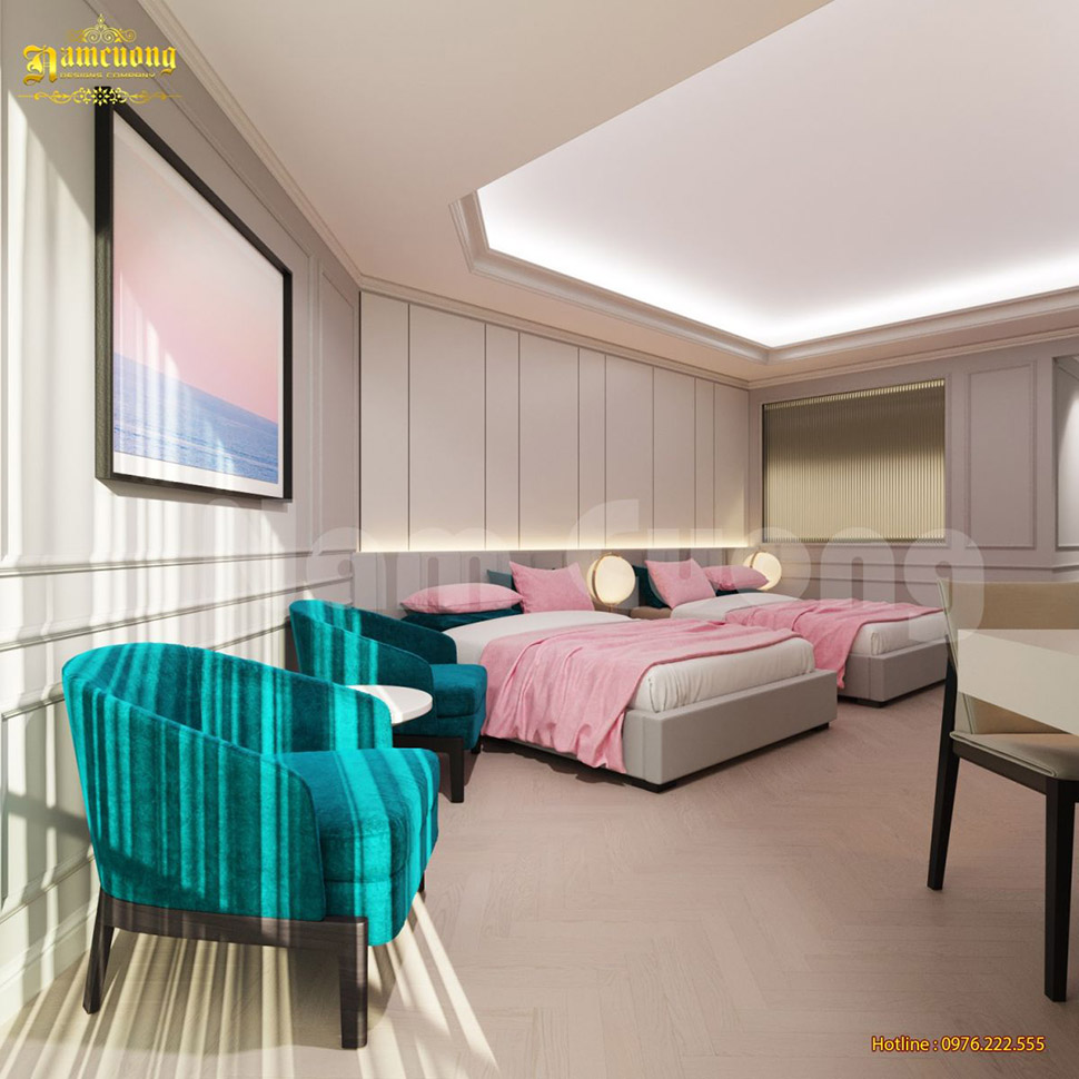 Thiết kế nội thất phòng ngủ khách sạn màu sắc