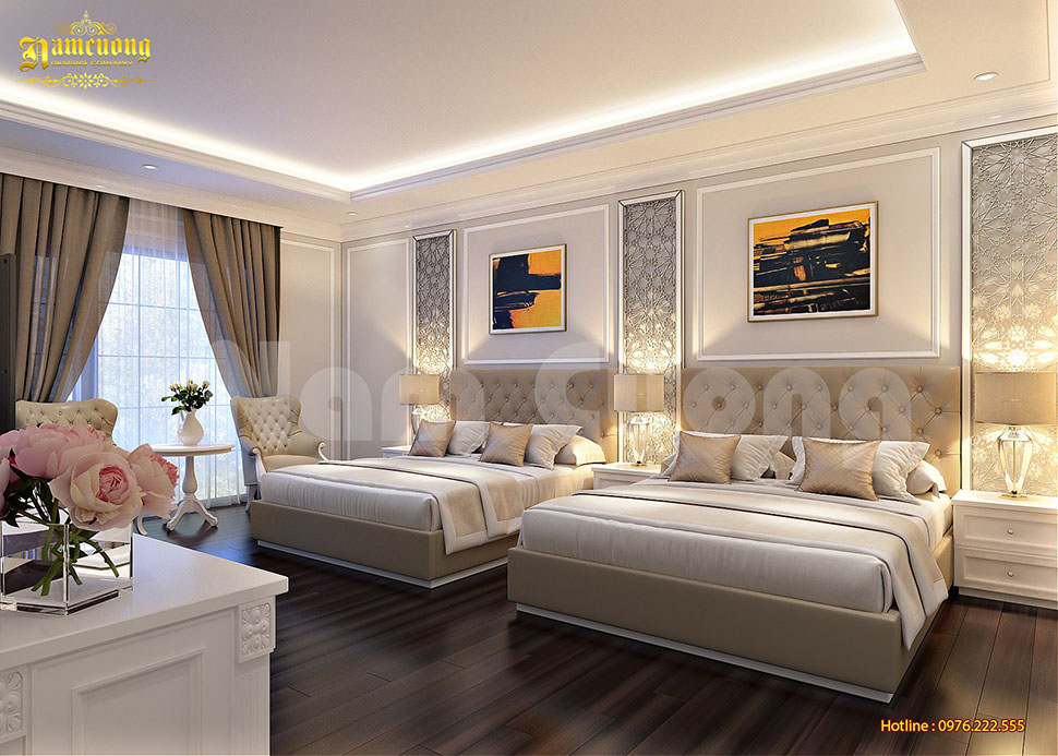Thiết kế nội thất phòng ngủ khách sạn 3 sao tân cổ điển