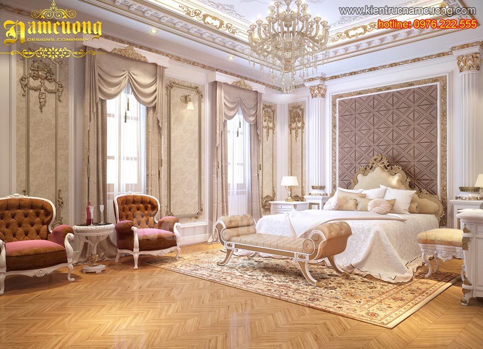 Thiết kế phòng ngủ phong cách cổ điển hoành tráng cho biệt thự