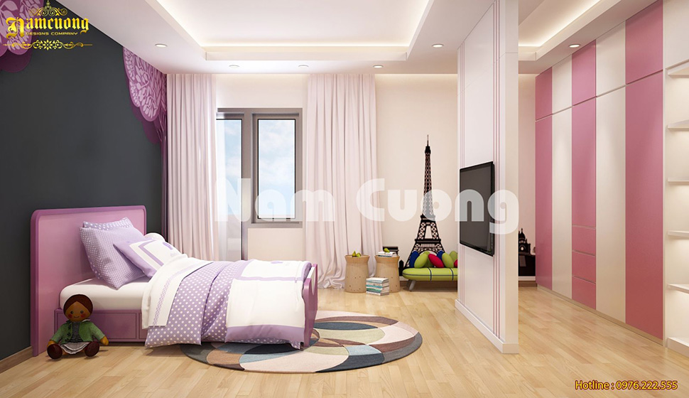 nội thất phòng ngủ màu tím 