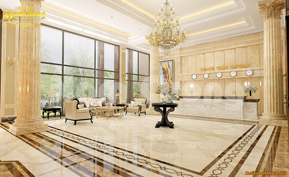 Thiết kế nội thất sảnh khách sạn cao cấp phong cách tân cổ điển