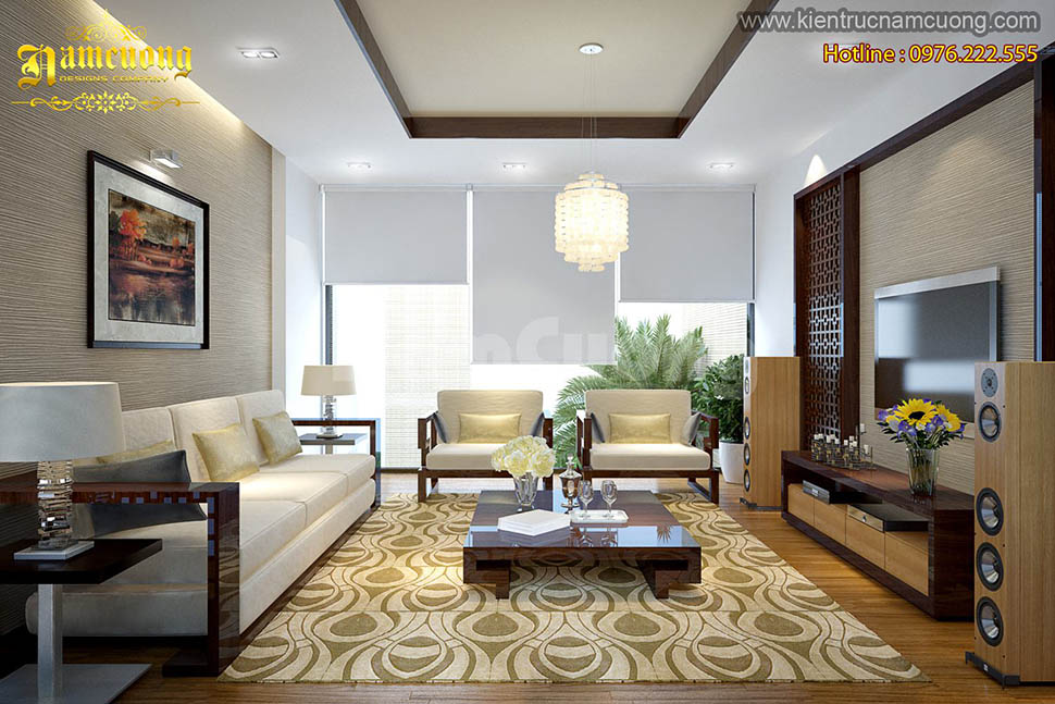 Thiết kế nội thất phòng khách hiện đại tại Hải Phòng đẹp ấn tượng - NTKHD 001