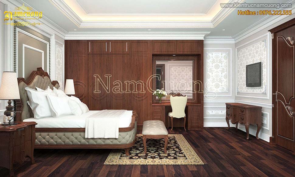 phòng ngủ gỗ tự nhiên biệt thự cổ điển
