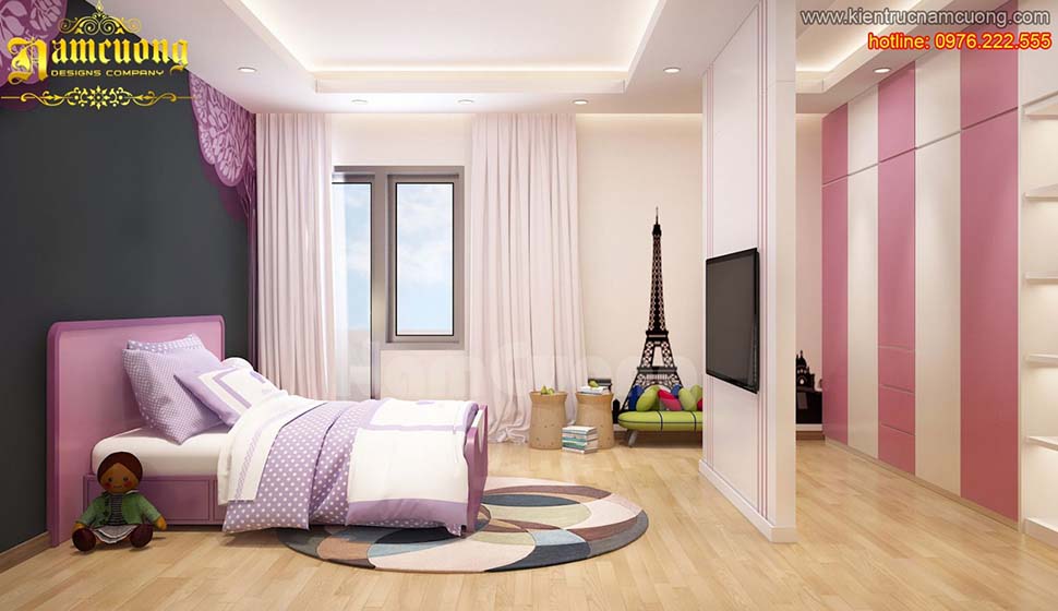 nội thất phòng ngủ màu hồng hiện đại 