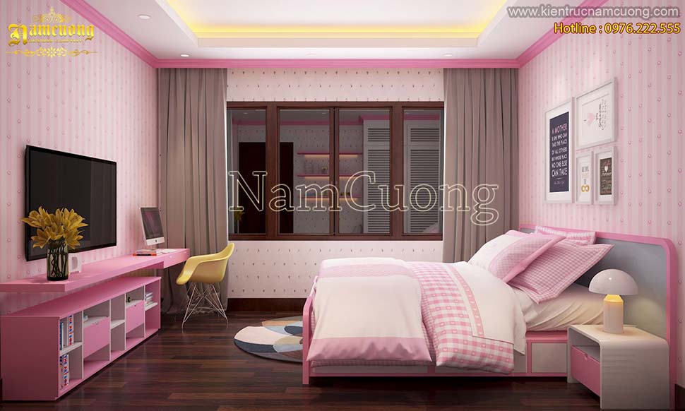 phòng ngủ bé gái màu hồng