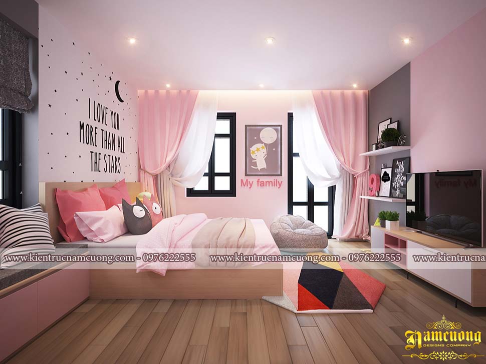 Thiết kế phòng ngủ màu hồng lãng mạn