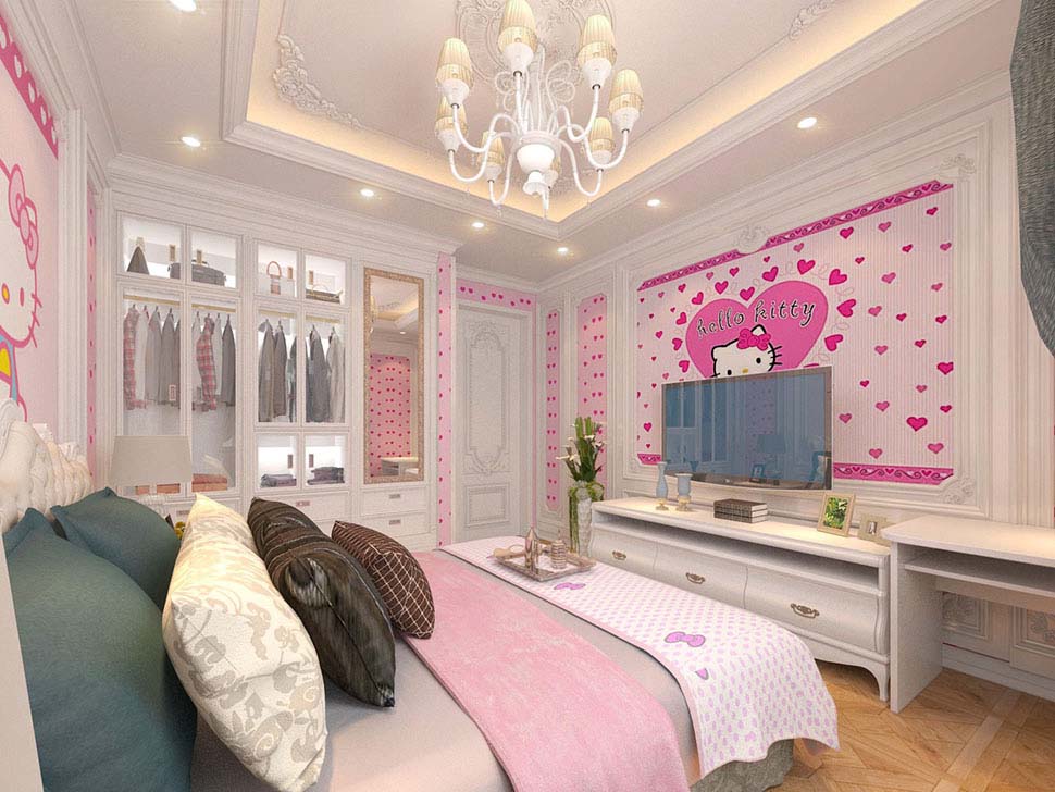 thiết kế nội thất phòng ngủ màu hồng