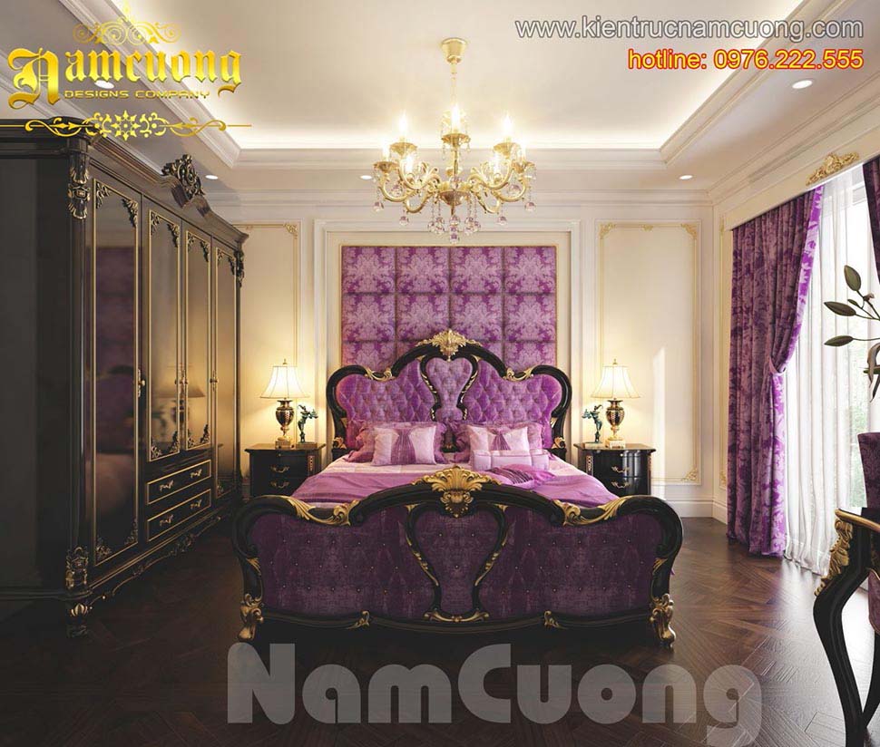 phòng ngủ màu tím lãng mạn