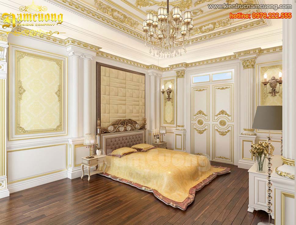 phòng ngủ màu vàng lâu đài cổ điển