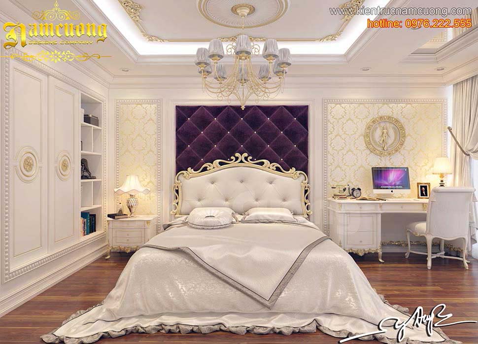 thiết kế phòng ngủ tân cổ điển màu tím