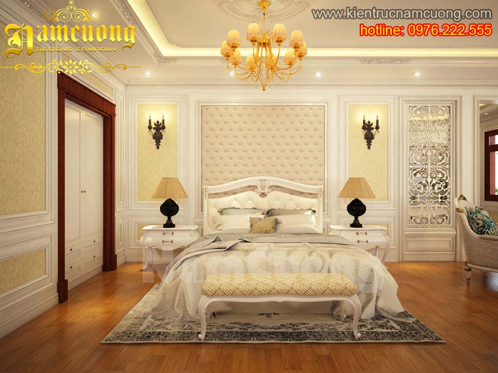 phòng ngủ phong cách tân cổ điển màu vàng