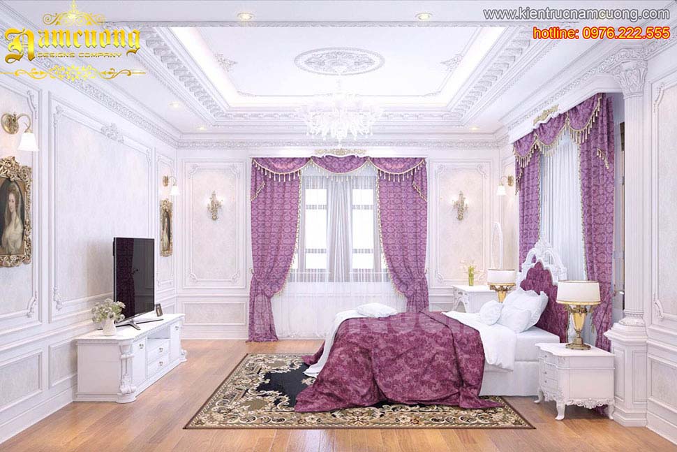 phòng ngủ phong cách tân cổ điển màu tím