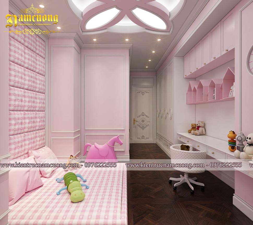 thiết kế phòng ngủ màu hồng 