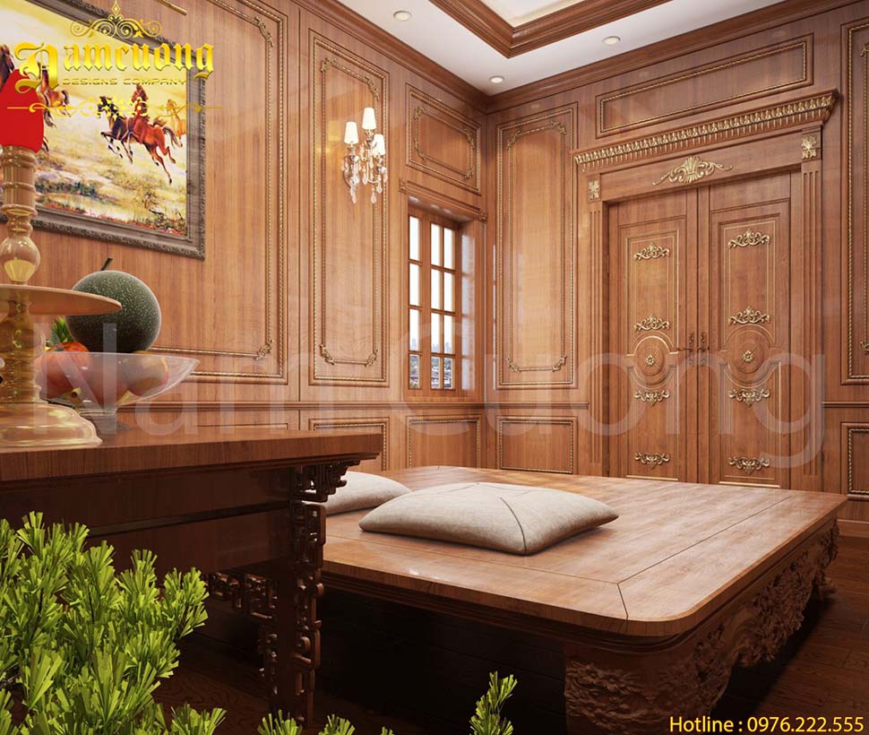 thiết kế nội thất phòng thờ bằng gỗ tự nhiên
