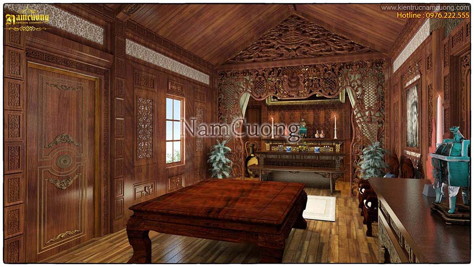 phòng thờ biệt thự gỗ tự nhiên